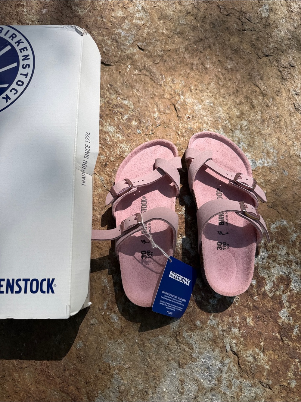 Birkenstock Kids Pink Suede Two-Strap Sandals
